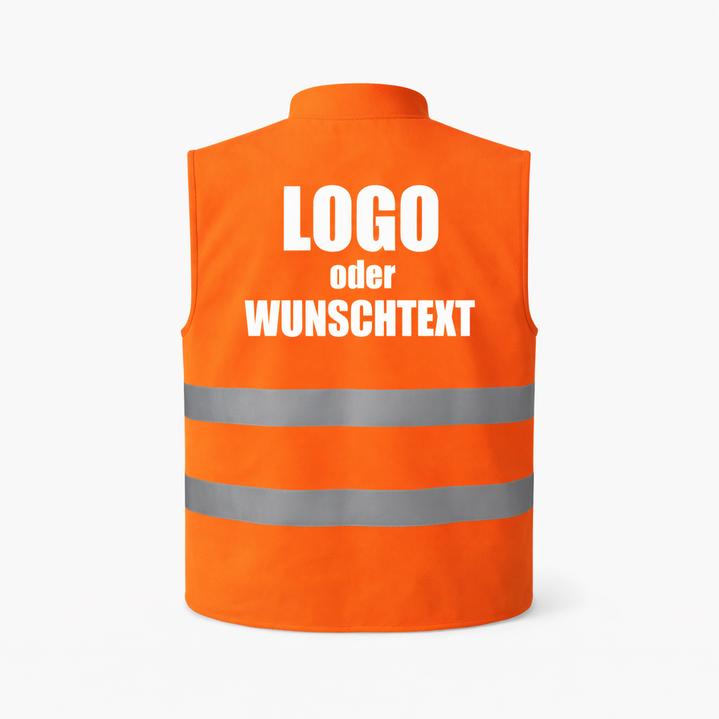 Warnwesten bedrucken lassen mit Logo oder Wunschtext orange Warnweste